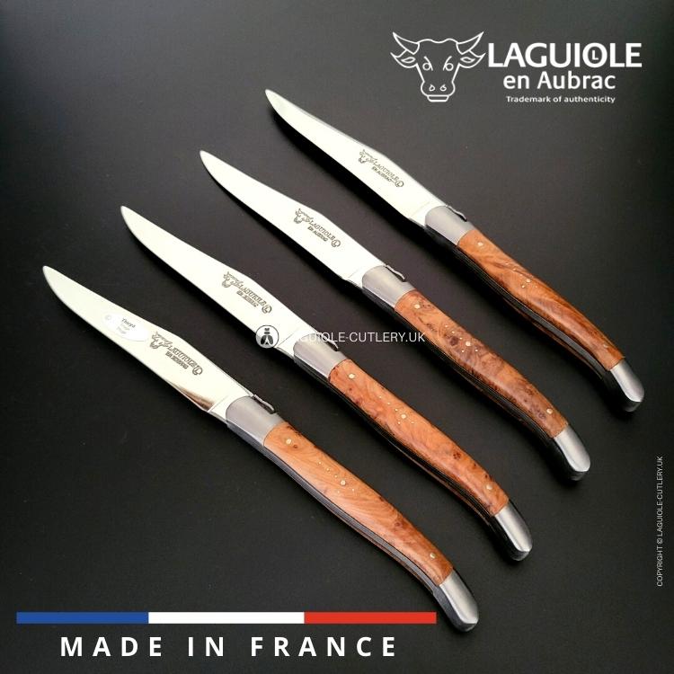 set of 4 laguiole en aubrac steak knives with thuya wood handles