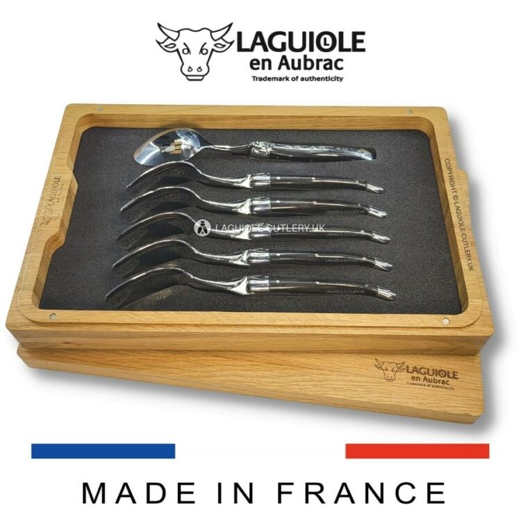 set of 6 laguiole dessert spoons ebony wood handles
