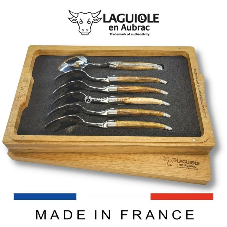 set of 6 laguiole dessert spoons pistachio wood handles