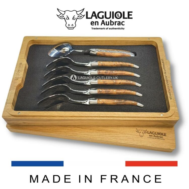 set of 6 laguiole dessert spoons thuya wood handles