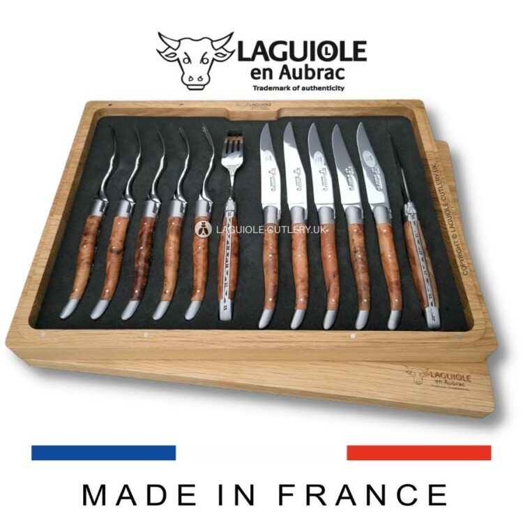 laguiole 12 piece flatware set thuya wood handles