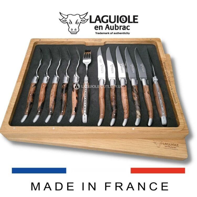 laguiole 12 piece flatware set vine stock wood handles