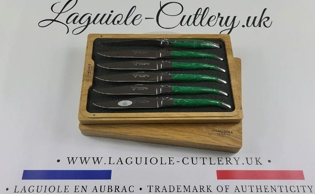 set of 6 laguiole steak knives malachite stone handles