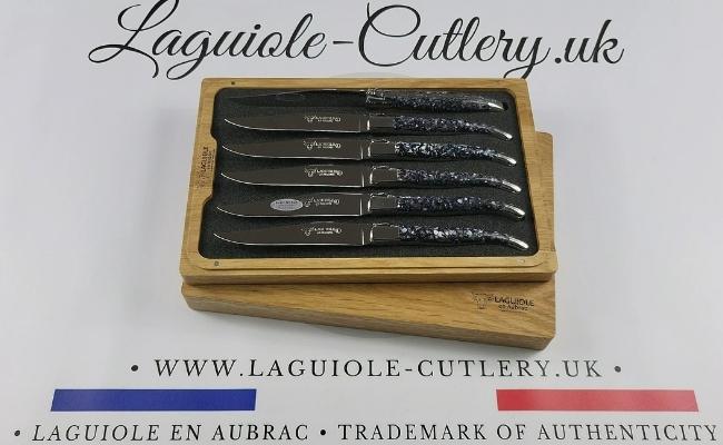 set of 6 laguiole steak knives mussel shells handles