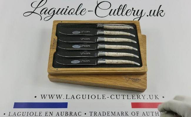 set of 6 laguiole steak knives oyster shells handles