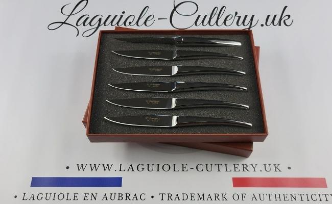 set of 6 laguiole steak knives monobloc stainless steel shiny