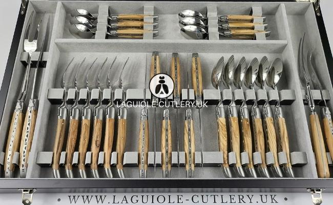 canteen of cutlery laguiole 28 piece olivewood handles
