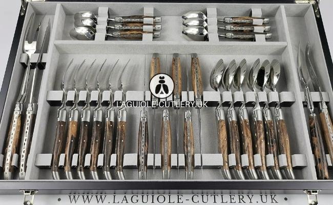 canteen of cutlery laguiole 28 piece vine stock wood handles