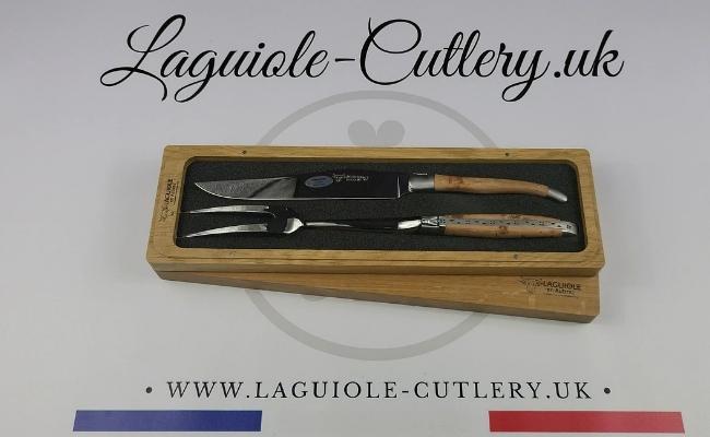 Laguiole carving knife and fork with juniper wood handles
