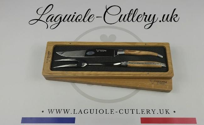 laguiole carving set olivewood