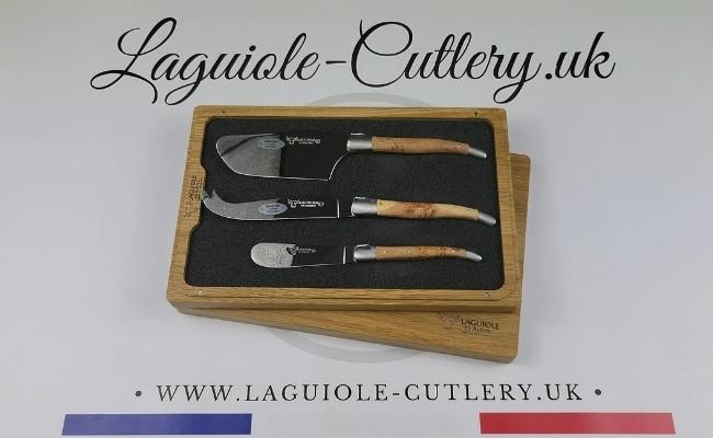 Laguiole cheese knives set of 3 with juniper wood handles