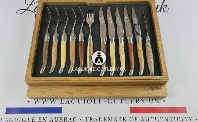 laguiole 12 piece flatware set 6 mixed french wood handles