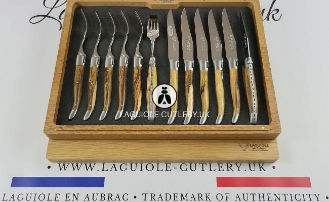 Laguiole 12-Piece Knife & Fork Set Pistachio wood | Laguiole UK