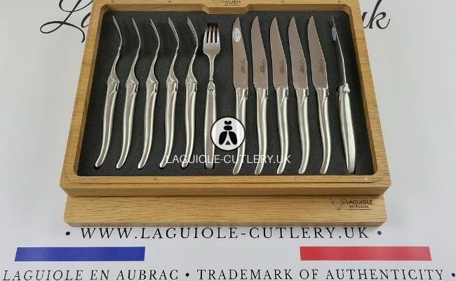 laguiole 12 piece flatware set stainless steel satin