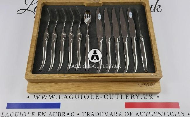 laguiole 12 piece flatware set stainless steel shiny