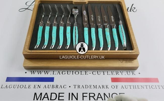 Laguiole 12-Piece Knife & Fork Set Turquoise - Malachite or Larimar
