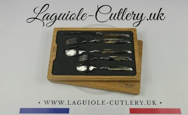 laguiole cutlery set of 5 zebu horn tip