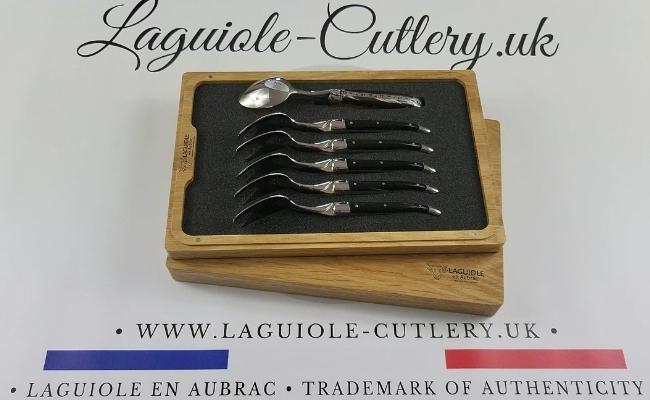 set of 6 laguiole dessert spoons buffalo horn handles