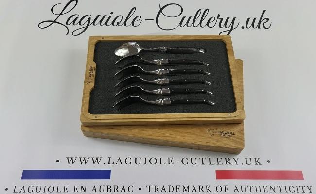 set of 6 laguiole dessert spoons ebony wood handles