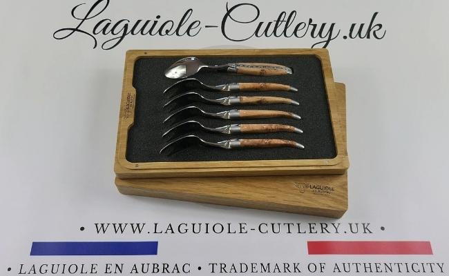 set of 6 laguiole dessert spoons juniper wood handles