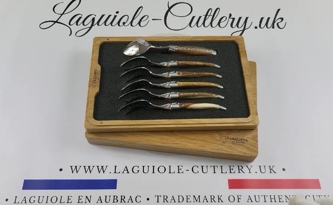 set of 6 laguiole dessert spoons pistachio wood handles