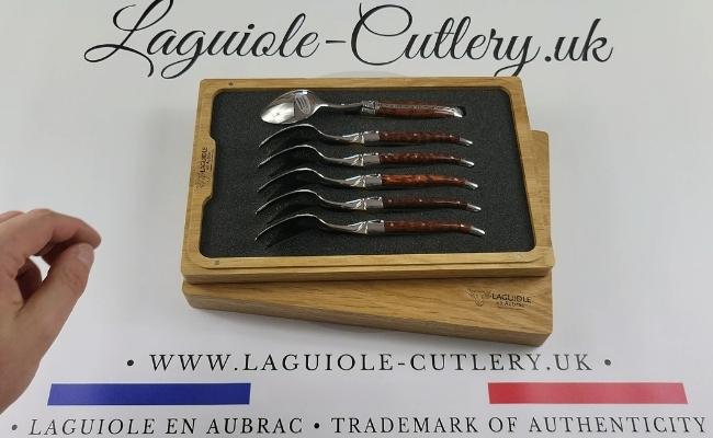set of 6 laguiole dessert spoons snakewood handles