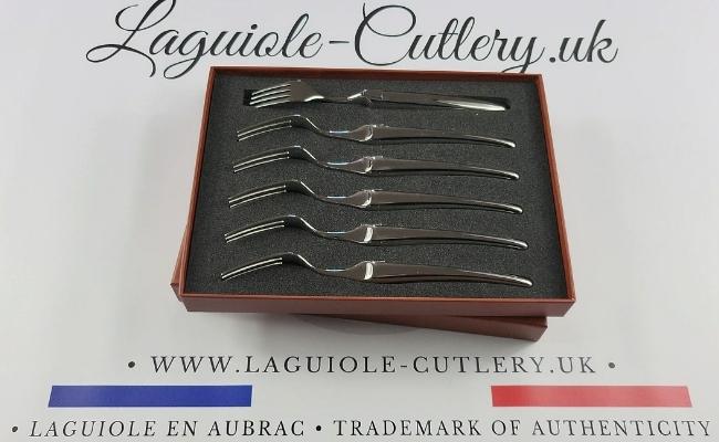 set of 6 laguiole forks monobloc stainless steel shiny