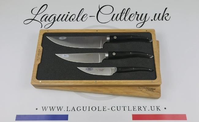 laguiole gourmet kitchen knives set of 3 ebony wood