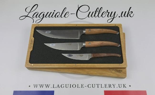 laguiole gourmet kitchen knives set of 3 walnut wood