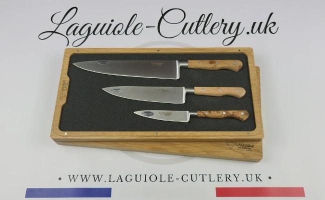 laguiole kitchen knives set of 3 juniper wood