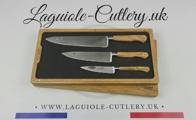 laguiole kitchen knives set of 3 olivewood
