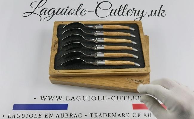 set of 6 laguiole soup spoons olivewood handles