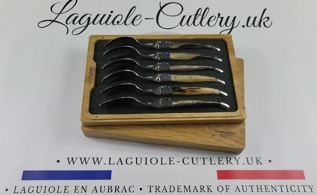 set of 6 laguiole soup spoons zebu horn tip handles