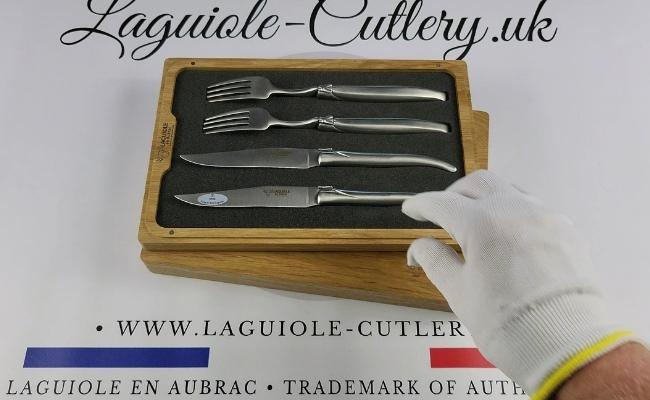 set of 2 laguiole steak knives and 2 forks stainless steel satin