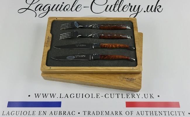set of 2 laguiole steak knives and 2 forks snakewood