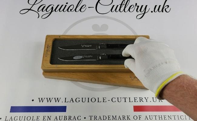 set of 2 laguiole steak knives buffalo horn handles