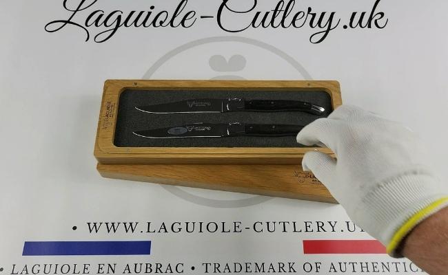 set of 2 laguiole steak knives ebony wood handles