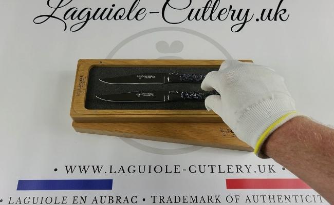 set of 2 laguiole steak knives mussel shells handles