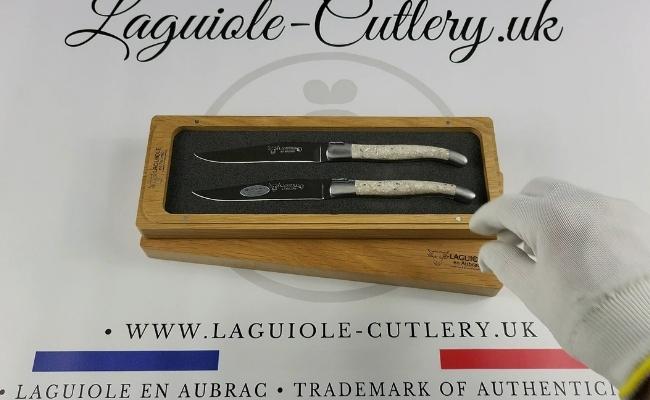 set of 2 laguiole steak knives oyster shells handles