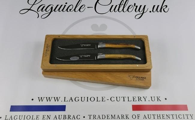 set of 2 laguiole steak knives pistachio wood handles