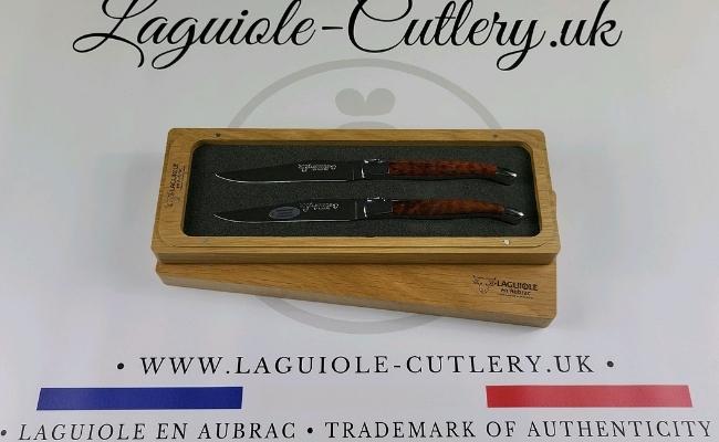 set of 2 laguiole steak knives snakewood handles