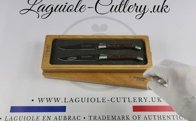 set of 2 laguiole steak knives wenge wood handles
