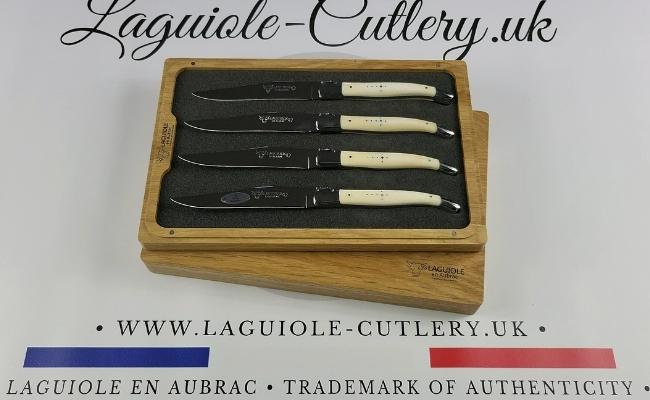 set of 4 laguiole steak knives cattle bone handles