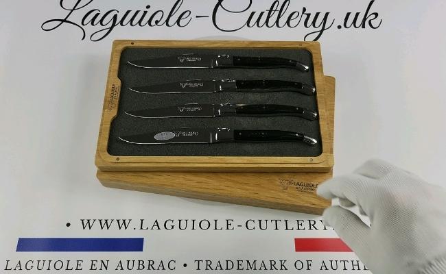 set of 4 laguiole steak knives buffalo horn handles