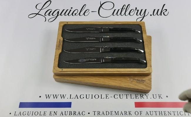 set of 4 laguiole steak knives ebony wood handles