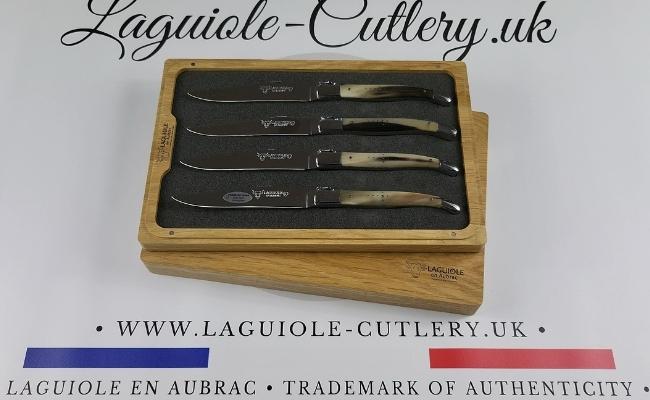 set of 4 laguiole steak knives zebu horn tip handles