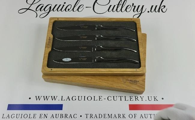 set of 4 laguiole steak knives stainless steel shiny