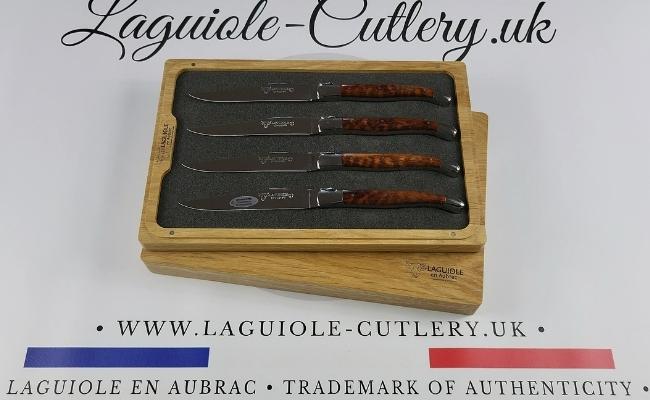 set of 4 laguiole steak knives snakewood handles
