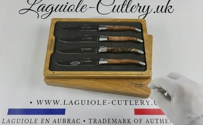 set of 4 laguiole steak knives vine stock wood handles