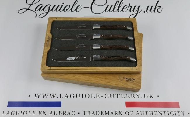 Four Laguiole steak knives with wenge wood handles